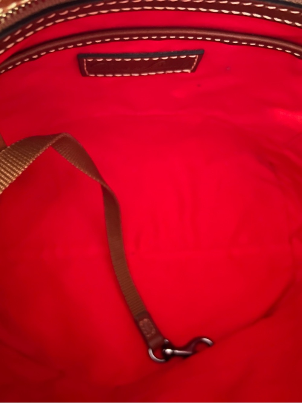 Dooney & Bourke Taupe Ostrich-Embossed Bucket Bag with Tan Trim - Picture 4 of 4